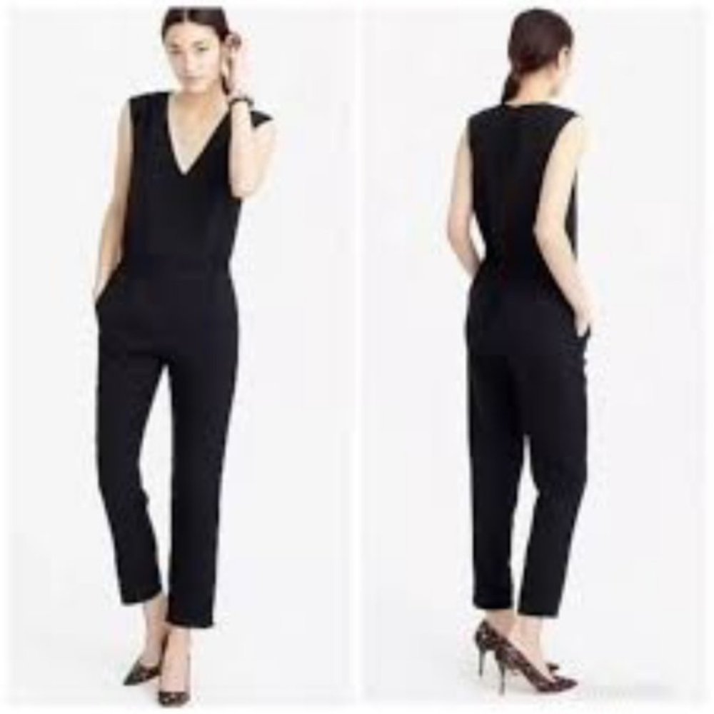 J. Crew Black Drapey Oxford Crepe V-neck Jumpsuit